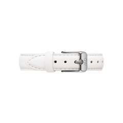 Bondi Strap Silver in white genuine leather with a polished silver buckle, featuring neat stitching and an adjustable fit for classic or petite watches.