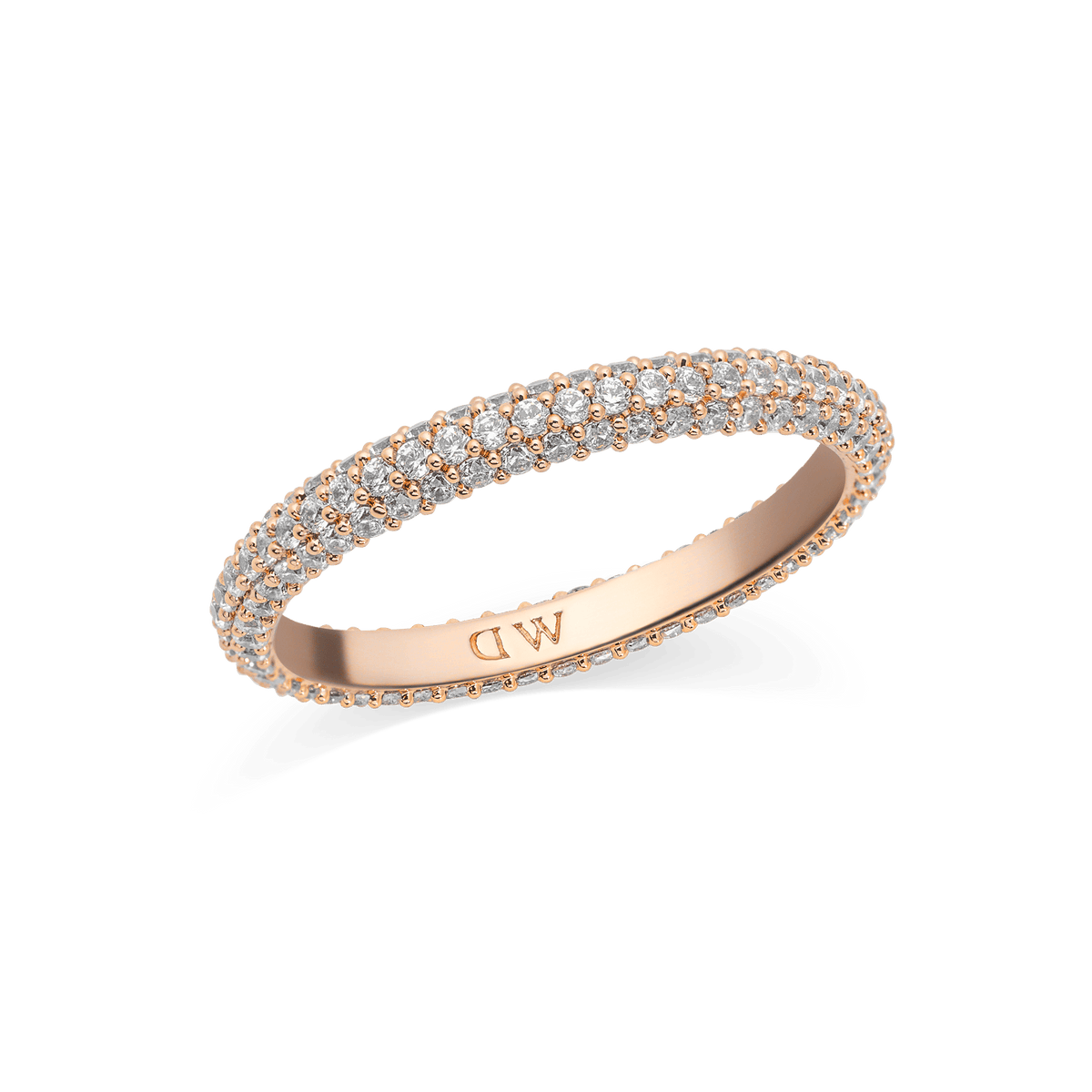 Slim rose gold Pavé Ring with a 3 mm band, elegantly set with rows of sparkling white cubic zirconia crystals for a refined, modern look.