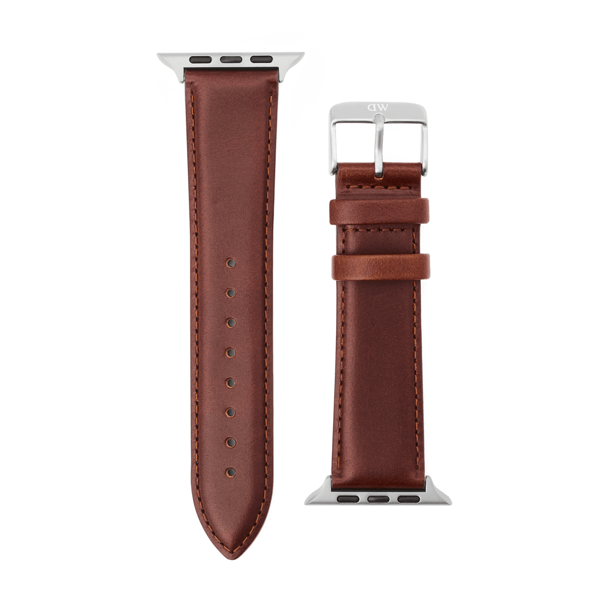 Smartwatch Leather Strap St Mawes Silver in rich brown leather with subtle stitching, featuring a polished silver pin buckle and stainless steel hardware, designed for the 49mm Apple Watch Ultra.