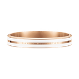 Emalie Infinite Rose Gold Satin White bangle featuring a wide band with polished rose gold and crisp white enamel, engraved with the Daniel Wellington logo for a sophisticated, modern look.