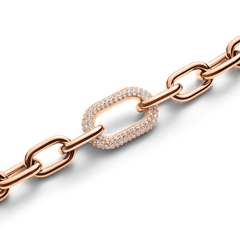 Rose gold crystal link bracelet featuring a delicate chain and a pavé crystal accent, designed for a comfortable fit and understated sparkle.