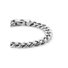 Ellipse Cuban Chain Bracelet in polished silver, featuring robust Cuban chain links and a secure clasp, designed for men seeking a stylish and durable accessory.