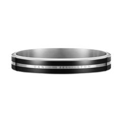 Emalie Infinite Silver Black bracelet featuring a sleek stainless steel bangle design with deep black enamel ribbons and subtle engraved detailing, offering a modern and refined look suitable for both men and women.