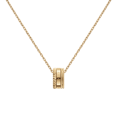 Elevation Necklace Gold with a geometric ring pendant showcasing textured and polished details, hanging from a fine adjustable gold chain for a minimalist and elegant style.