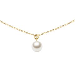 Gold chain necklace featuring a single round Swarovski glass pearl pendant, designed with a minimalist and elegant style for versatile everyday wear.