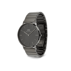 Classic Piano Link Graphite Unitone men's watch with a 40mm brushed graphite dial, minimalist markers, and a stainless steel piano link bracelet in a matte graphite finish.