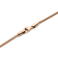 Detail of the Tide Mesh Necklace Rose Gold 1.8 showing the polished rose gold lobster clasp and fine mesh chain links.
