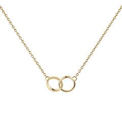 Classic Lumine Unity Gold necklace featuring a delicate gold chain and two minimalist interlocking rings as a pendant, shown against a plain background.