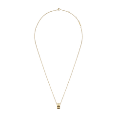 Elan Necklace Gold with an adjustable fine chain and a sleek gold ring pendant engraved with the Daniel Wellington logo, shown in a full-length view.