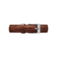 St Mawes Strap Silver features smooth brown genuine leather with neat stitching and a polished silver buckle, designed for a classic and versatile look on any watch.