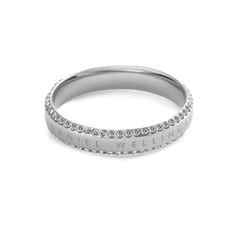 Classic Aura Duo Ring Silver with a polished silver band, featuring two rows of white cubic zirconia crystals and subtle engraved branding, ideal for a sophisticated and modern jewellery collection.