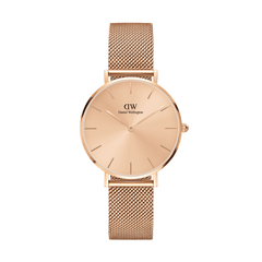 Petite Unitone Rose Gold watch featuring a polished rose gold stainless steel mesh strap, minimalist round dial, and slim case designed for comfortable daily wear.