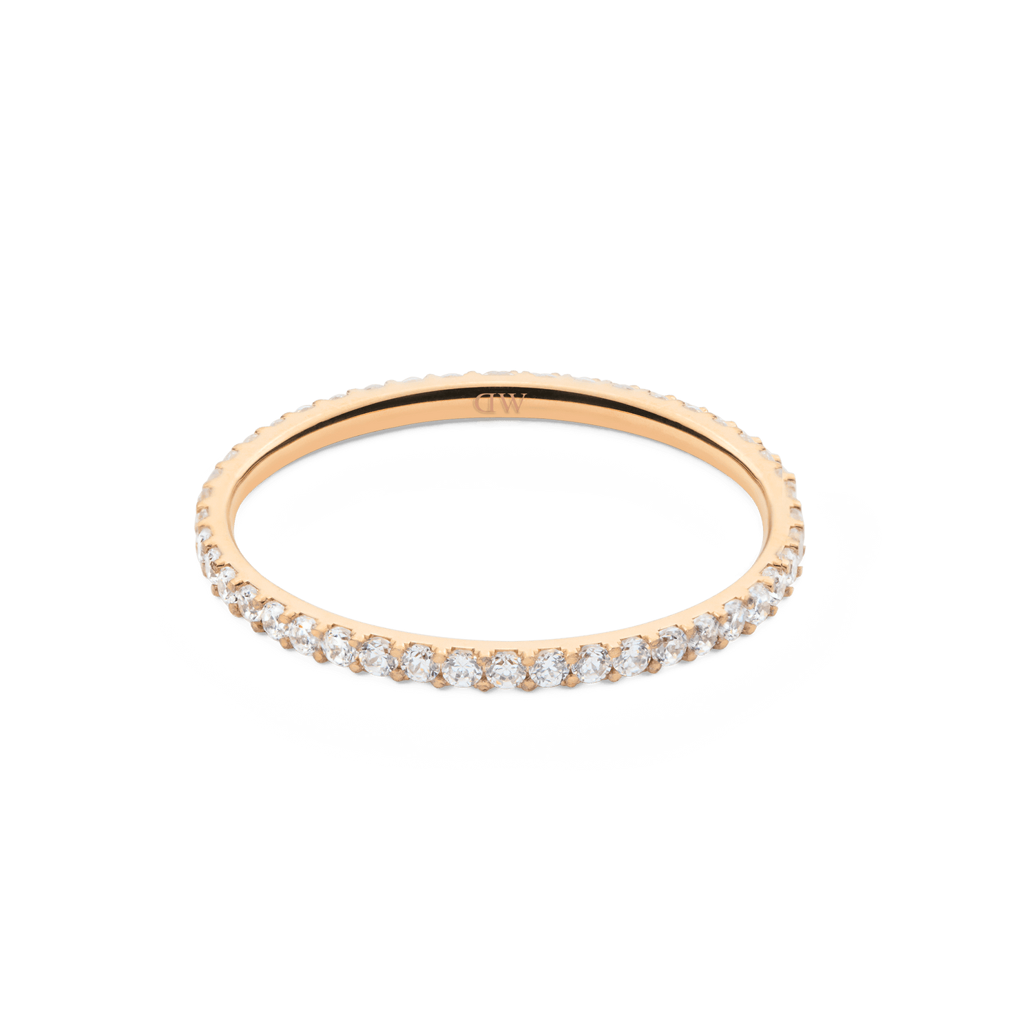 The Mirelle Eternity Ring Rose Gold 1.4 mm showcases a continuous circle of white cubic zirconia crystals on a slim rose gold band, offering a refined and modern jewellery piece.