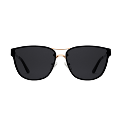 Ambler Steel Rose Gold sunglasses featuring a lightweight rose gold plated stainless steel frame, softly rounded silhouette, and dark impact-resistant nylon lenses with adjustable silicone nose pads and black temple tips.