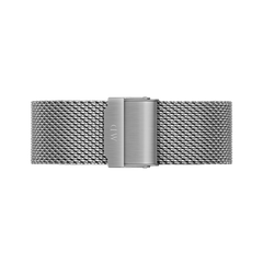 Stainless steel mesh watch strap in bright silver with a secure clasp, designed for the Classic Mesh Arctic Silver watch and offering a lightweight, breathable fit.