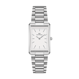 Bound 3-Link Silver watch with a rectangular stainless steel case, minimalist white dial, and a polished three-link silver bracelet, designed for versatile everyday wear.