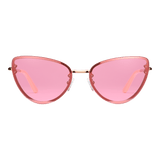 Lynx Steel Pink Gradient Rose Gold sunglasses featuring a rose gold plated stainless steel cat eye frame with pink gradient nylon lenses and adjustable silicone nose pads.