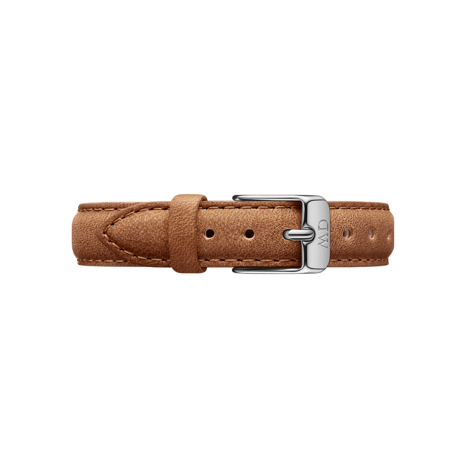 Durham Strap Silver features a light brown genuine leather watch strap with visible stitching and a polished silver buckle, designed for a classic and versatile look.