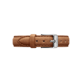 Durham Strap Silver features a light brown genuine leather watch strap with visible stitching and a polished silver buckle, designed for a classic and versatile look.