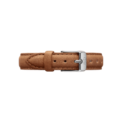 Durham Strap Silver features a light brown genuine leather watch strap with visible stitching and a polished silver buckle, designed for a classic and versatile look.