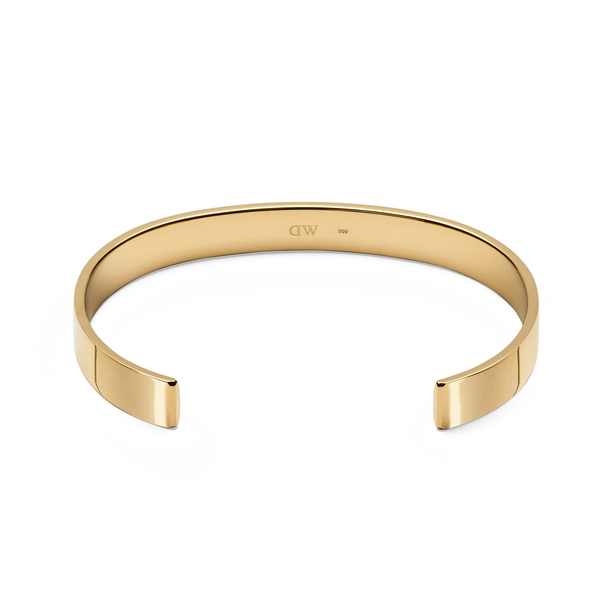 Line Cuff Polished Gold bracelet featuring a smooth, polished gold finish and a discreet logo inside, designed with rounded edges and an open cuff style for an adjustable fit.