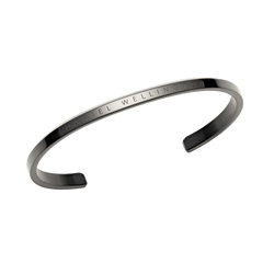 Classic Bracelet Graphite by Daniel Wellington shown from an angled perspective, highlighting its minimalist slim cuff design, graphite finish, and engraved branding for a contemporary jewellery look.