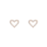 Pair of Mirelle Heart Earring Rose Gold studs featuring an open heart shape outlined with white cubic zirconia crystals, set in a rose gold finish.