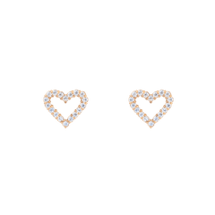 Pair of Mirelle Heart Earring Rose Gold studs featuring an open heart shape outlined with white cubic zirconia crystals, set in a rose gold finish.