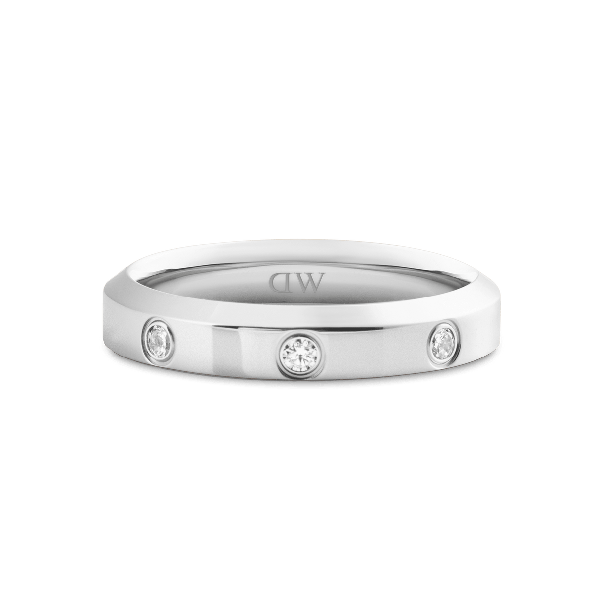 Classic Lumine Ring Silver 4 mm with a polished silver band, featuring three visible cubic zirconia stones set evenly around the surface for a clean, modern finish.