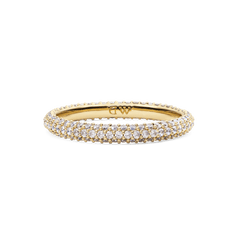 The Pavé Ring Gold 3 mm features three rows of white cubic zirconia crystals set in a slim gold plated band, offering a sparkling and elegant look suitable for everyday wear or special occasions.