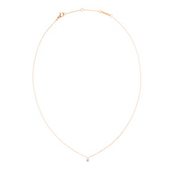 Mirelle Solitaire Necklace Rose Gold shown laid flat, featuring a slim adjustable rose gold chain with a single white cubic zirconia pendant at the centre.