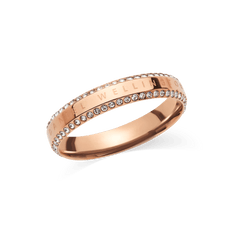Classic Aura Duo Ring Rose Gold features a slim rose gold band with two rows of sparkling white crystals and engraved branding, offering a modern and elegant look suitable for everyday wear.