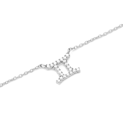 Crystal Zodiac Chain Necklace Silver with a Gemini zodiac pendant, crafted in silver and set with sparkling hand-placed crystals on a fine chain.