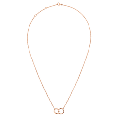 Classic Lumine Unity Rose Gold necklace with a fine adjustable chain and two interlocking rose gold rings as a pendant, designed for a minimalist and elegant look.