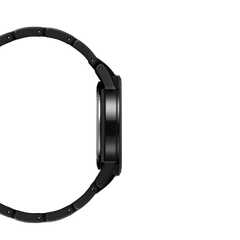 Side profile of the Iconic Link Ceramic watch, highlighting its slim case and smooth black ceramic bracelet designed for a comfortable fit on the wrist.