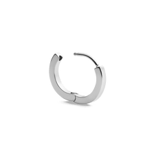 Hoop Earring Silver featuring a bright polished stainless steel finish, shown with its secure clasp open to highlight its refined and contemporary design.
