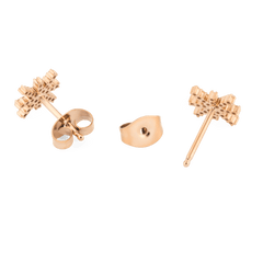 Back view of the Mirelle Star Earring Rose Gold studs, showing the detailed starburst design, rose gold finish, and secure butterfly backs separated from the earrings.
