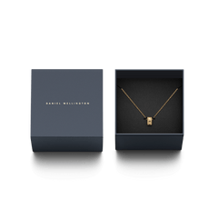 Elevation Necklace Gold displayed in a designer gift box, featuring a geometric ring pendant on a fine gold chain, ideal for gifting or adding a refined touch to your jewellery collection.