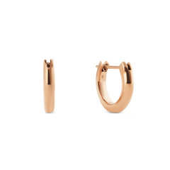 A pair of small Arch Earring Rose Gold 9mm hoops crafted from polished rose gold PVD plated stainless steel, featuring a minimalist, rounded design with a secure pin closure and a slim, comfortable profile.