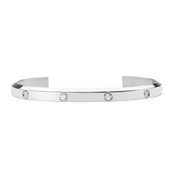 Classic Lumine Bracelet Silver 5.5mm featuring a polished silver cuff design with cubic zirconia crystal accents, crafted from stainless steel for a refined and modern look.