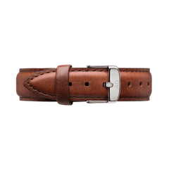 St Mawes Strap Silver in classic brown leather with a polished silver buckle, featuring smooth edges and fine stitching for a refined, versatile look.