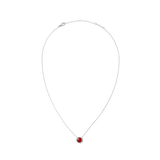 A fine silver chain necklace featuring a domed red agate pendant surrounded by white cubic zirconia crystals, designed for a refined and modern look.