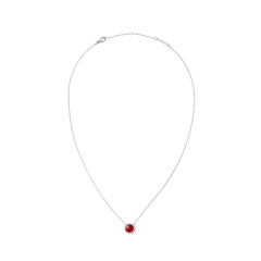 A fine silver chain necklace featuring a domed red agate pendant surrounded by white cubic zirconia crystals, designed for a refined and modern look.