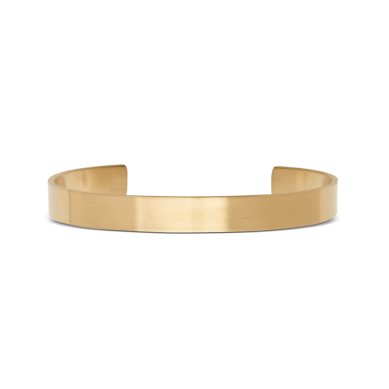 Line Cuff Brushed Gold features a minimalist open cuff design in brushed gold-tone stainless steel, with a smooth 7 mm wide band and a subtle matte finish.