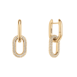 Crystal Link Earrings Gold featuring a unique link design, crafted from gold plated brass and adorned with sparkling cubic zirconia crystals, shown with a secure clasp and petite size suitable for everyday wear.