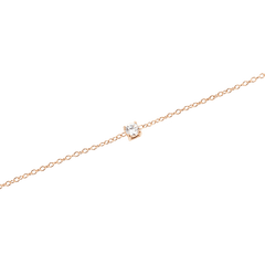 Close-up of the Mirelle Solitaire Bracelet Rose Gold, highlighting the slim rose gold chain and the single white cubic zirconia crystal in a minimal setting.