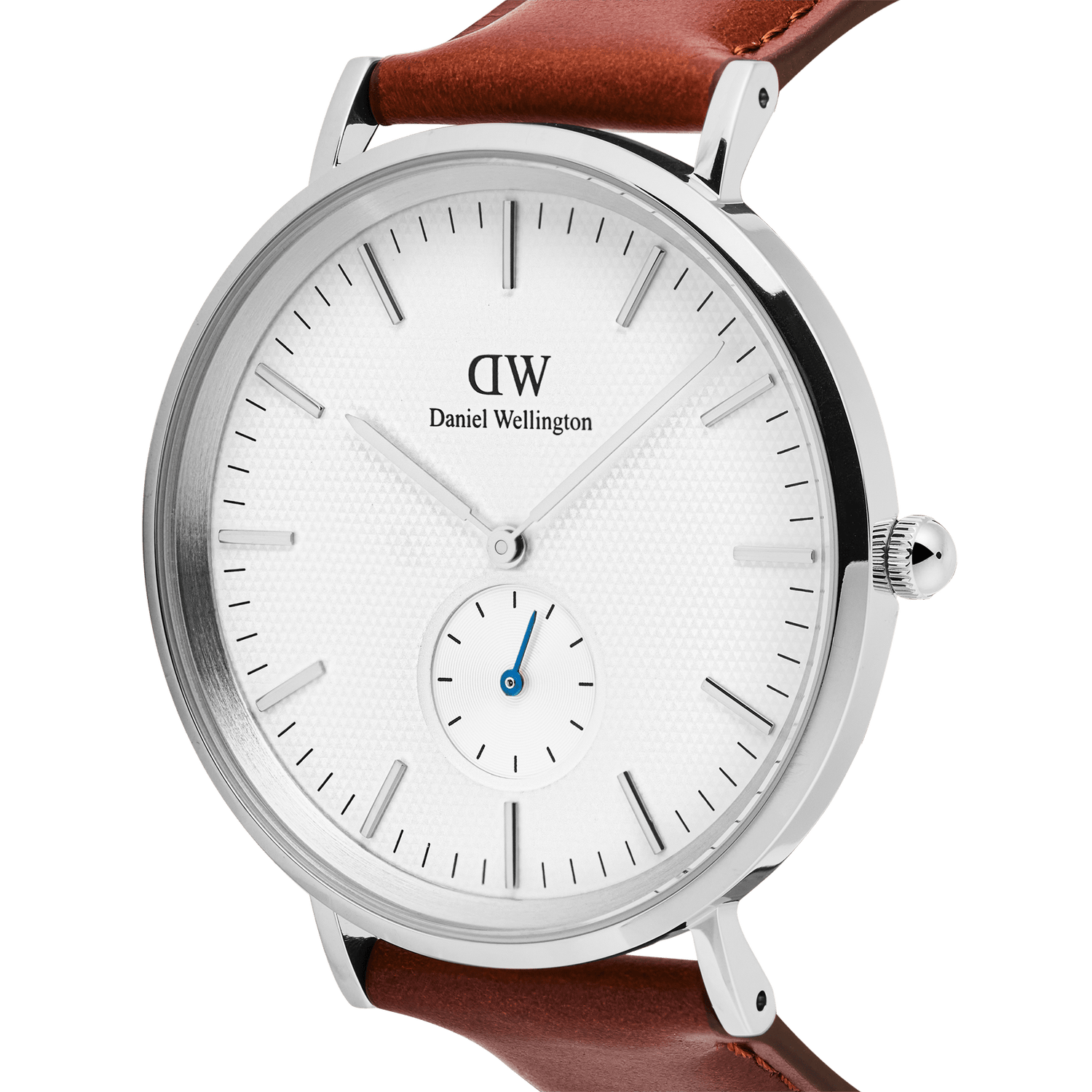 Classic Multi-Eye St Mawes Off-white Sunray Silver men's watch with a textured off-white dial, minimalist silver markers, blue-tinted sub-second hand, and a brown stitched leather strap.