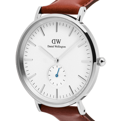 Classic Multi-Eye St Mawes Off-white Sunray Silver men's watch with a textured off-white dial, minimalist silver markers, blue-tinted sub-second hand, and a brown stitched leather strap.