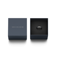 Classic Ring in silver presented in a sleek Daniel Wellington gift box, highlighting its minimalist band design and engraved branding for a refined gifting experience.