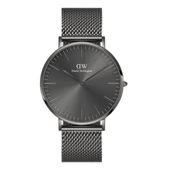 Classic Mesh Graphite watch with a graphite grey stainless steel mesh strap and minimalist sunray dial, featuring a 40mm case and monochrome finish suitable for everyday wear.